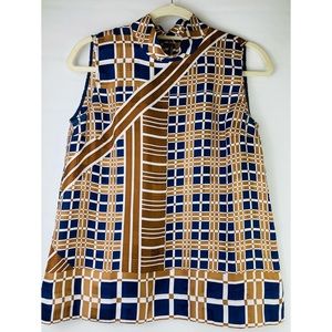 Lafayette 146 silk sleeveless plaid geometric top size Petite
